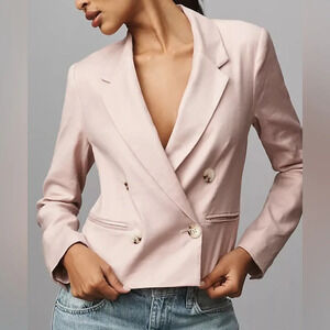 Anthropologie Maeve Linen Slim Blazer Slim Pink Size Medium